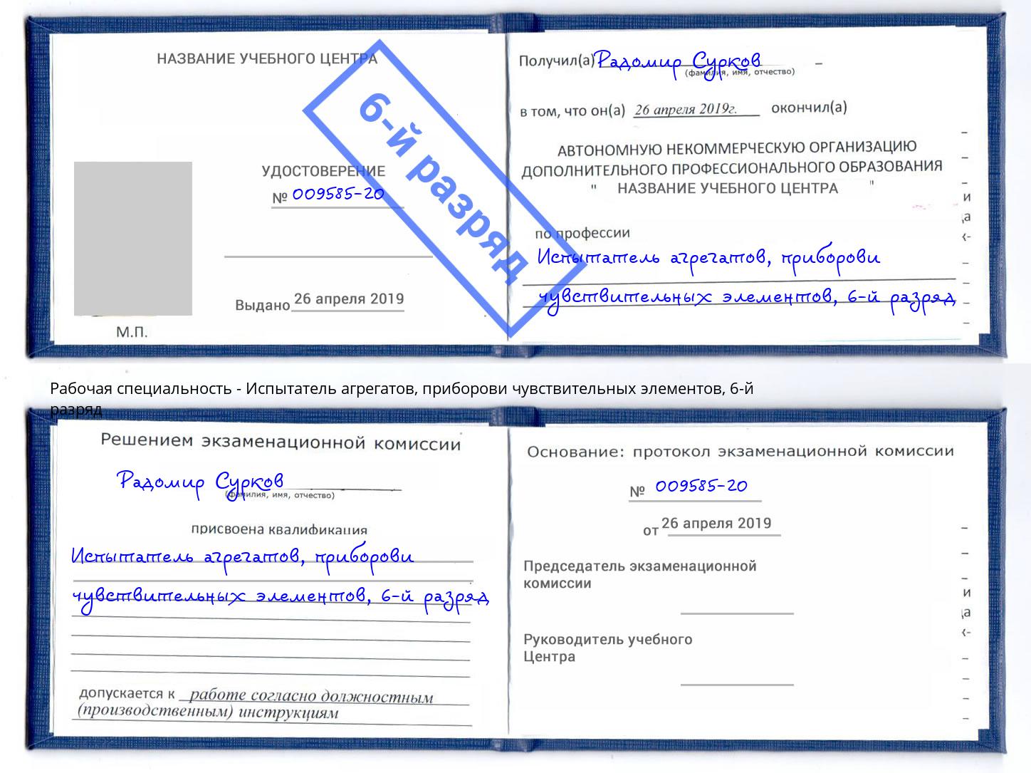 корочка 6-й разряд Испытатель агрегатов, приборови чувствительных элементов Ишимбай