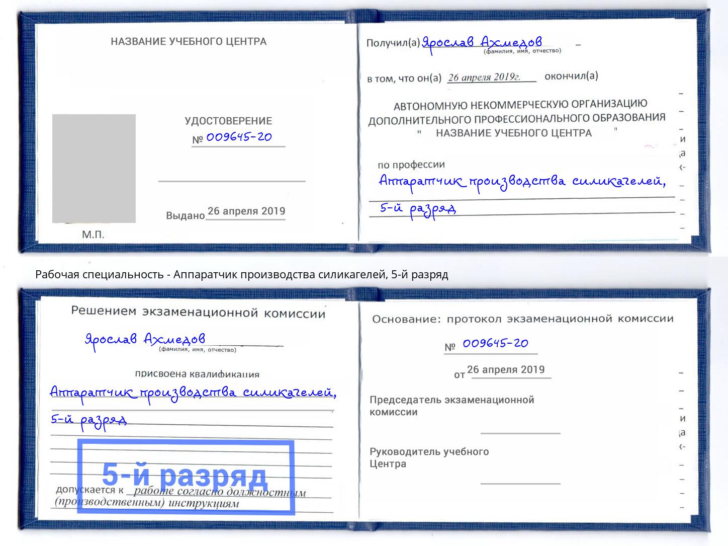 корочка 5-й разряд Аппаратчик производства силикагелей Ишимбай