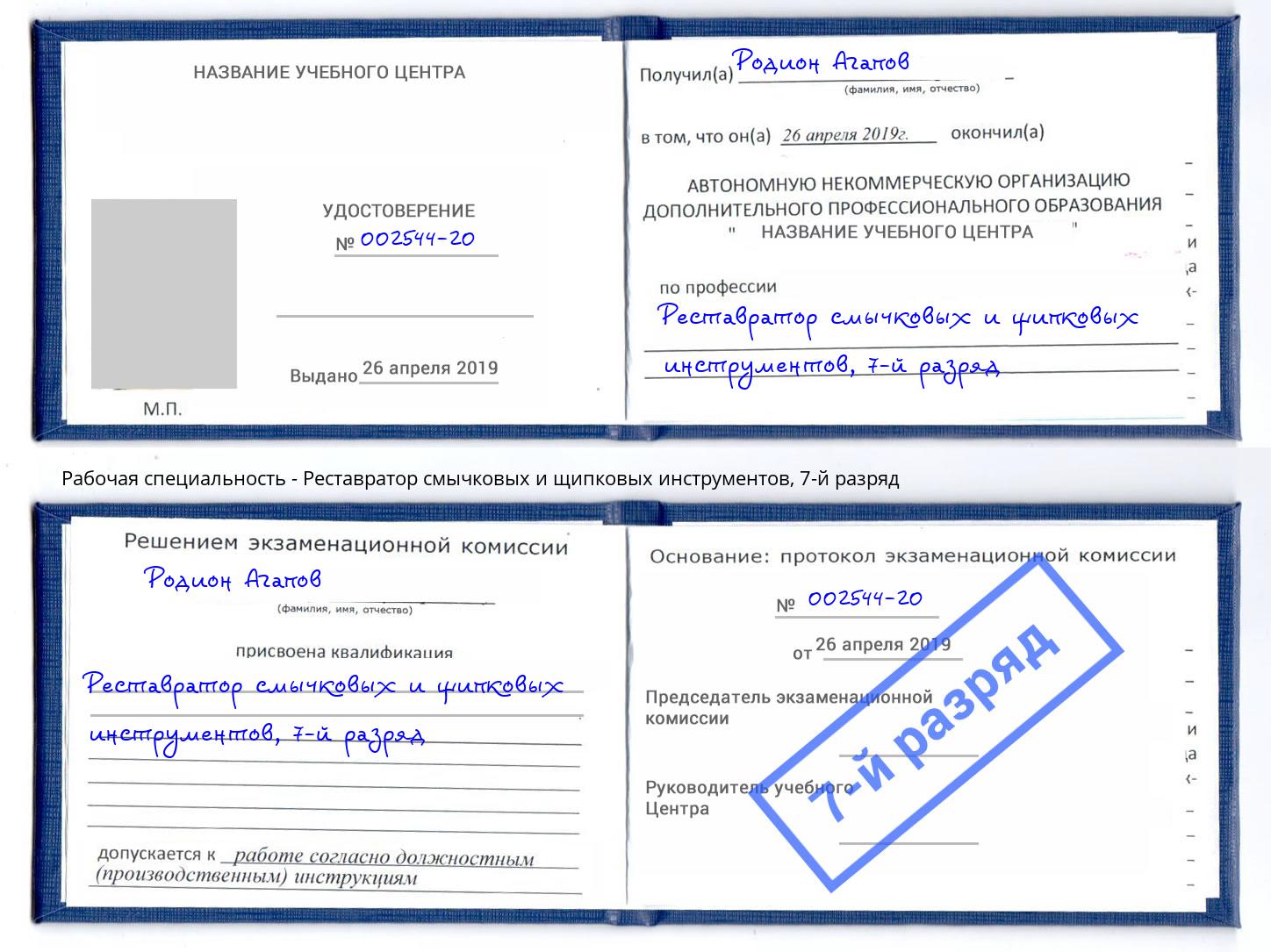 корочка 7-й разряд Реставратор смычковых и щипковых инструментов Ишимбай