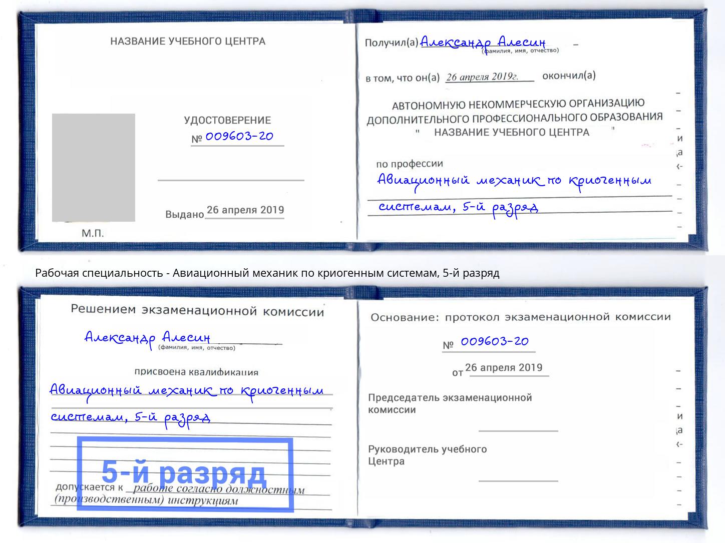 корочка 5-й разряд Авиационный механик по криогенным системам Ишимбай