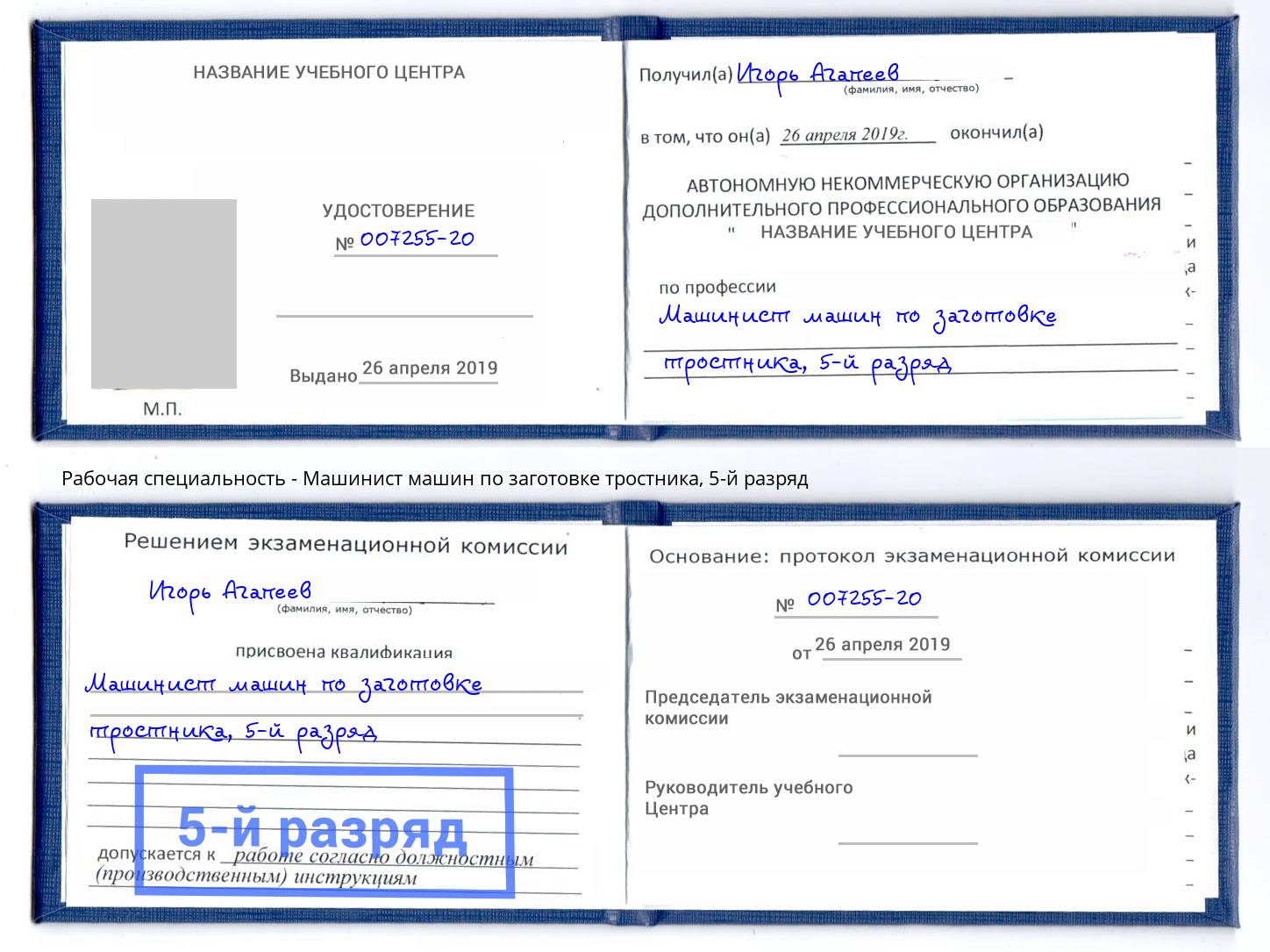 корочка 5-й разряд Машинист машин по заготовке тростника Ишимбай