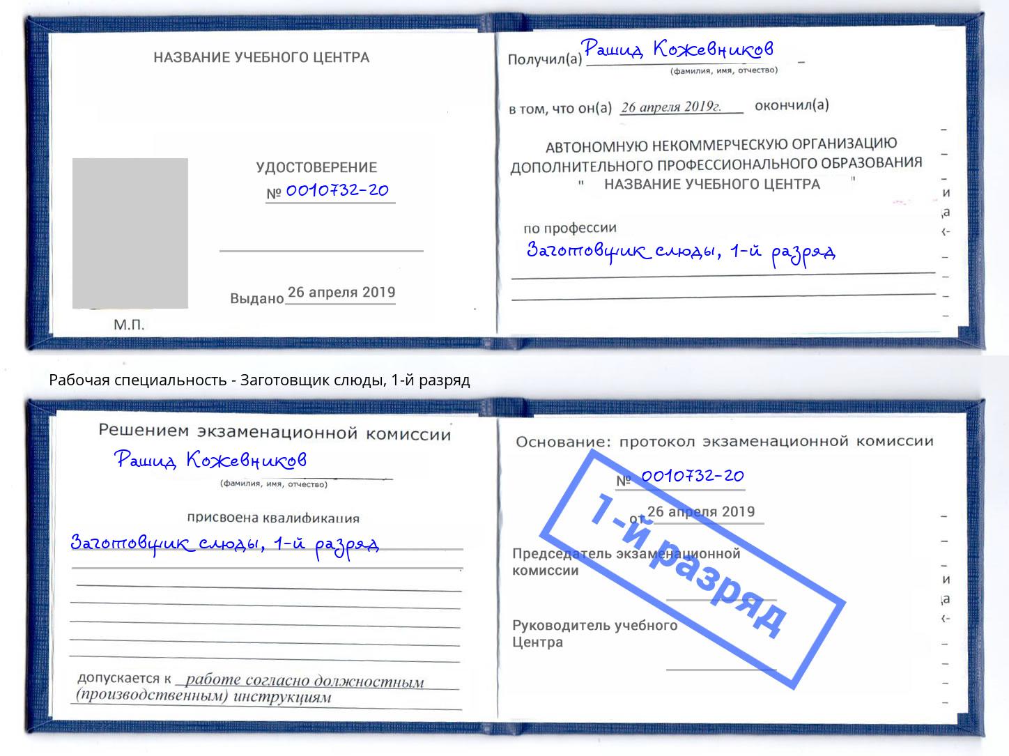 корочка 1-й разряд Заготовщик слюды Ишимбай