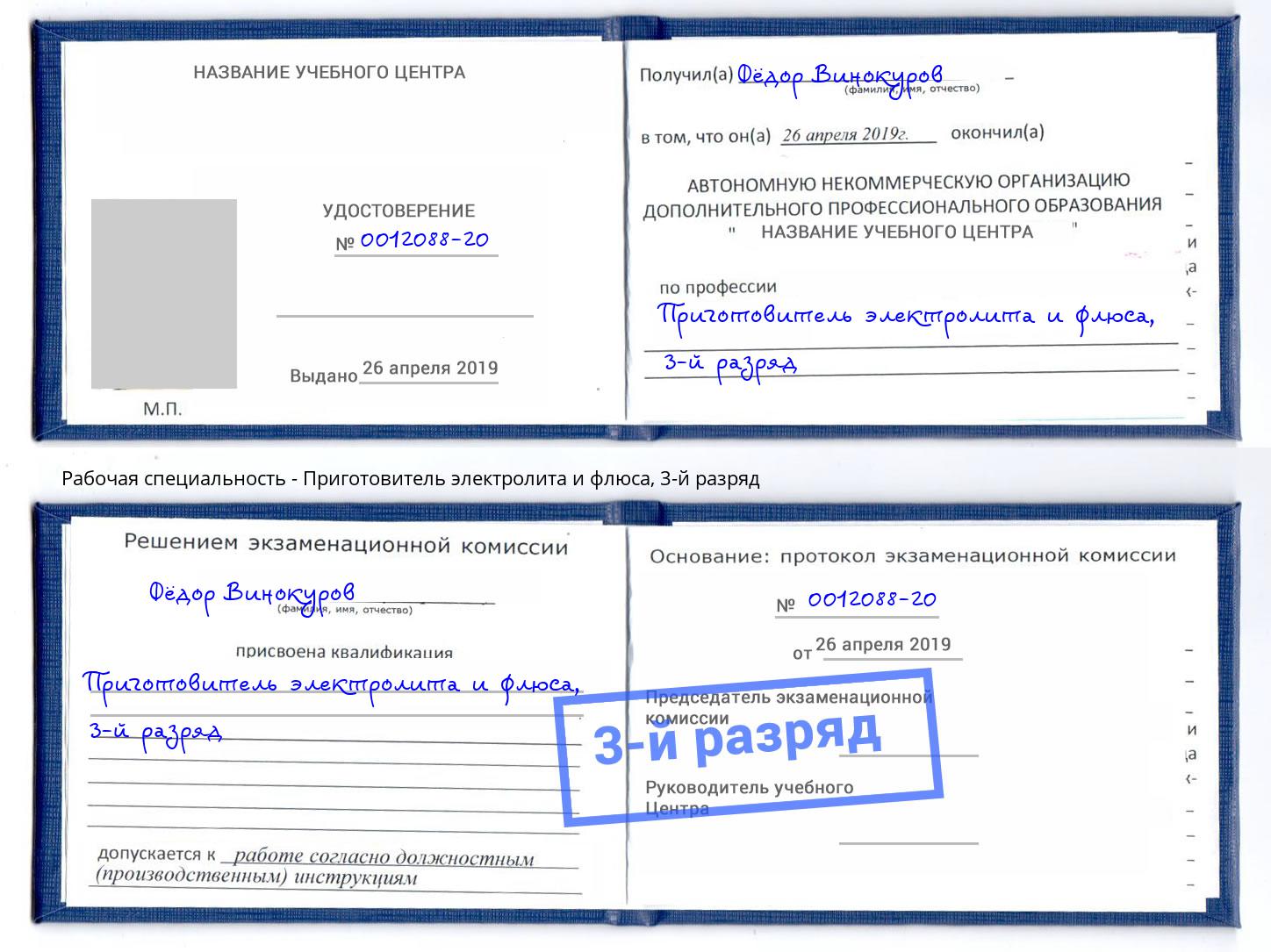 корочка 3-й разряд Приготовитель электролита и флюса Ишимбай